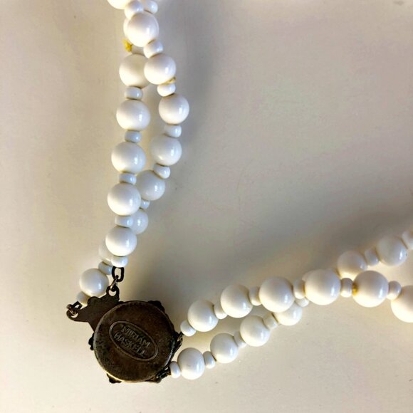 Vintage Signed Miriam Haskell Two-tiered Milk Glass Necklace - Picture 2 of 3